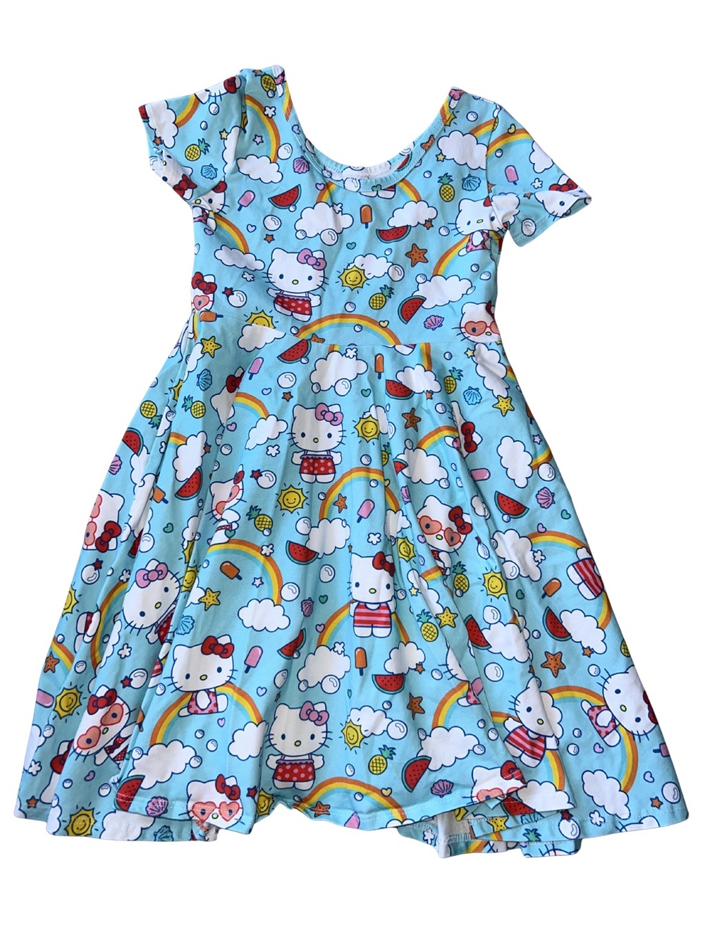 Hello Kitty Light Blue Rainbow & Cloud Print Dress - Wild Rich Kids